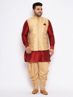 Vastramay - Men's Maroon Silk Blend Jacket Kurta Dhoti