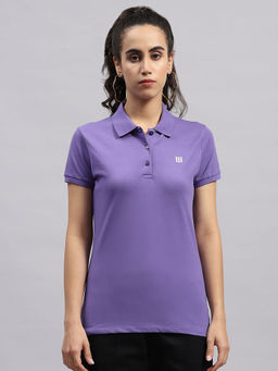 Rock.it - Womens Lavender Solid Polo Neck Half Sleeve T-Shirt