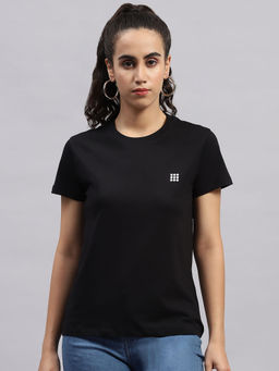 Rock.it - Womens Black Solid Round Neck Half Sleeve T-Shirt