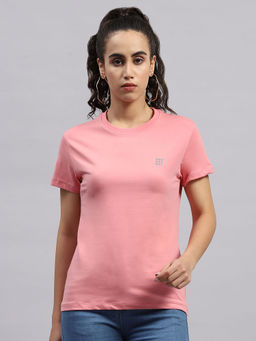 Rock.it - Womens Pink Solid Round Neck Half Sleeve T-Shirt