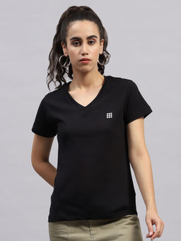 Rock.it - Womens Black Solid V Neck Half Sleeve T-Shirt