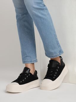 Truffle Collection - Black Solid Casual Sneakers
