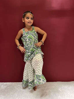 Cord Of Love - Green Floral Kurta and Sharara (Set of 2)