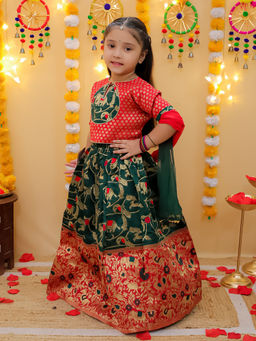 BownBee - Red Floral Lehenga with Choli and Dupatta (Set of 3)