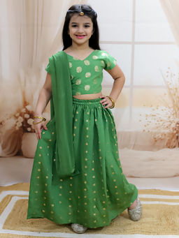 BownBee - Green Floral Lehenga with Choli and Dupatta (Set of 3)