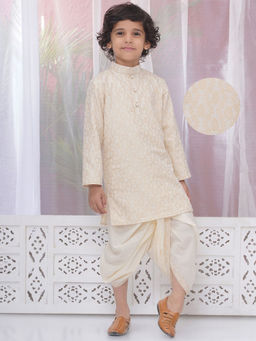 Little Bansi - Cream Embroidered Kurta and Dhoti (Set of 2)
