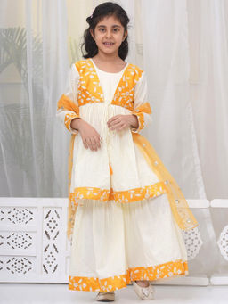 Little Bansi - Yellow Solid Kurta with Sharara and Dupatta (Set of 3)
