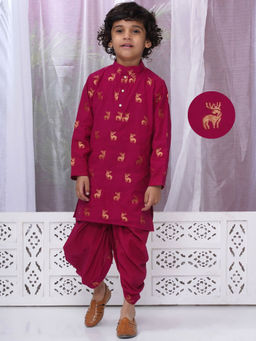 Little Bansi - Red Woven Kurta and Dhoti (Set of 2)