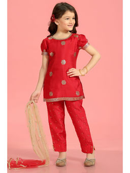 MASTARANG - Red Woven Kurta with Pant and Dupatta (Set of 3)