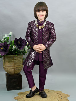 Ahhaaaa - Wine Solid Kurta with Jacket and Pant (Set of 3)