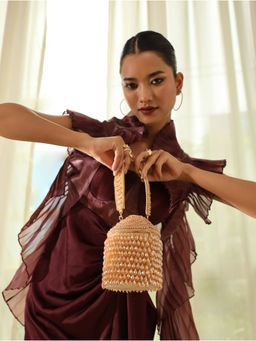 THE TAN CLAN - Gold Emma Round Embellished Bucket Bag