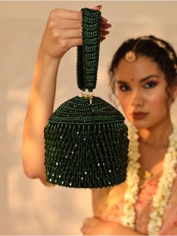 THE TAN CLAN - Green Emma Round Embellished Bucket Bag