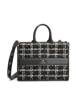 KLEIO - Black Tweed Tote Bag with A Laptop Compartment and Zip Closure