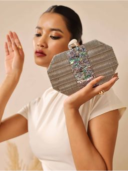 THE TAN CLAN - Misha Silver Mother Of Pearl Clutch