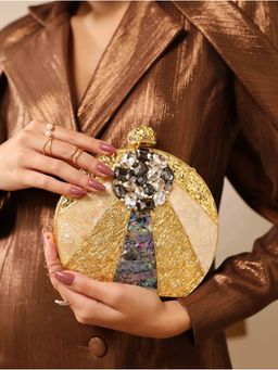 THE TAN CLAN - Roma Round Embellished Mother Of Pearl Clutch