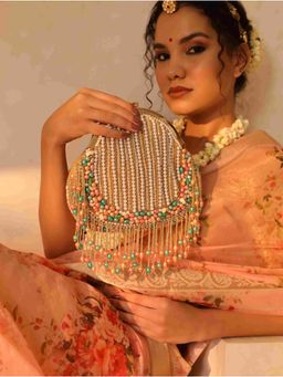 THE TAN CLAN - Gold Sona Pearl Tasselled Clutch