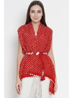 Twenty Nine - Red Bandhani Adjustable Cape Top