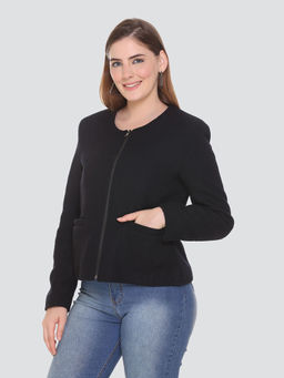 HONNETE - Casual Regular Fit Acrylic Polyester Black Short Jacket