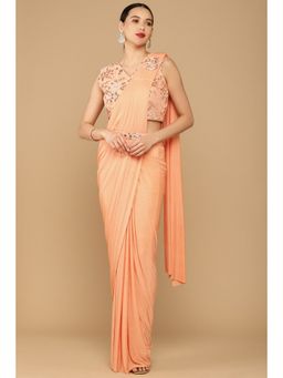 Soch - Women Peach Solid Saree with Unstitched Blouse