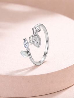 White Velvet - White Graceful 925 Silver Blooming Tulip Adjustable Open Ring