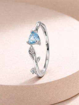 White Velvet - Graceful 925 Silver Blue Topaz Leaf Adjustable Ring