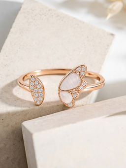 White Velvet - White Graceful 925 Silver Rose Gold Butterfly Adjustable Open Ring