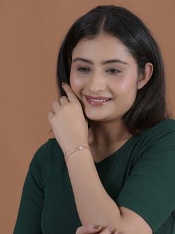 White Velvet - White Celestial Solitaire 925 Silver Rose Gold Adjustable Double-Link Bracelet