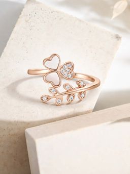 White Velvet - White Graceful 925 Silver Rose Gold Clover And Vine Adjustable Ring