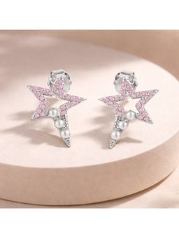 White Velvet - Cosmic Sparkle 925 Silver Pink Star and Pearl Adjustable Studs