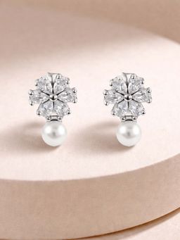 White Velvet - White Graceful Bloom 925 Silver Pearl and Marquise Adjustable Drop Earrings