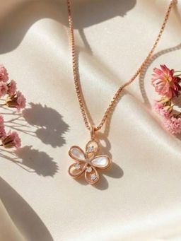 White Velvet - White Graceful 925 Silver Rose Gold Petal Bloom Adjustable Necklace