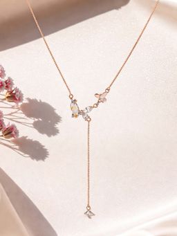White Velvet - White Graceful 925 Silver Rose Gold Butterfly Adjustable Y-Necklace