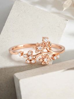 White Velvet - White Graceful 925 Silver Rose Gold Twin Blossom Adjustable Ring