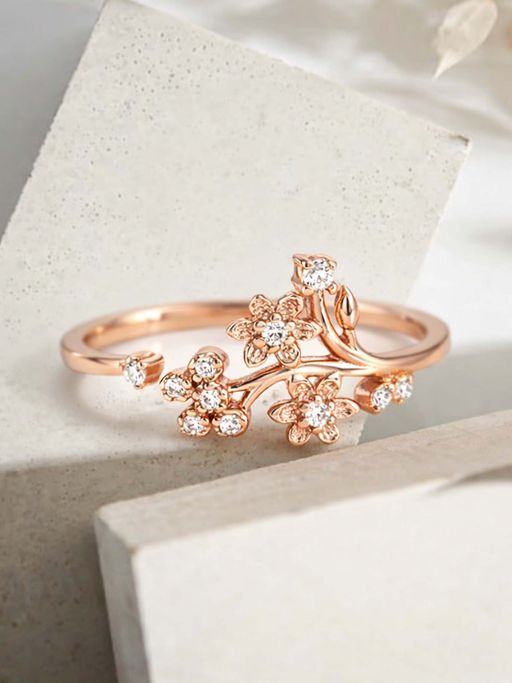 White Velvet White Graceful 925 Silver Rose Gold Twin Blossom Adjustable Ring