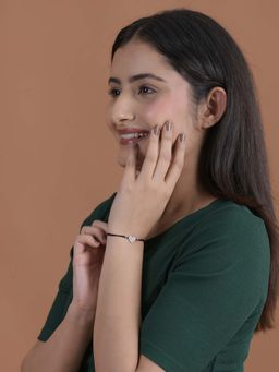 White Velvet - White Sparkling 925 Silver Rose Gold Heart Essence Adjustable Bracelet