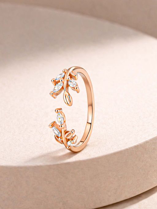 White Velvet White Graceful 925 Silver Rose Gold Laurel Leaf Adjustable Ring