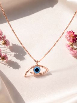 White Velvet - Blue Mystical 925 Silver Rose Gold Evil Eye Adjustable Necklace