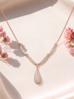 White Velvet - White Sparkling 925 Silver Rose Gold Droplet Adjustable V-Necklace