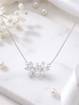 White Velvet - White Sparkling 925 Silver Floral Trio Adjustable Necklace