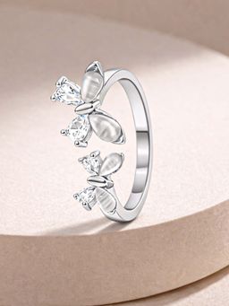 White Velvet - White Whimsical 925 Silver Twin Butterfly Adjustable Open Ring