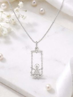 White Velvet - Whimsical 925 Silver Swinging Girl Adjustable Necklace