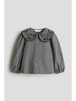H&M - Girls Black Embroidery-Detail Cotton Blouse