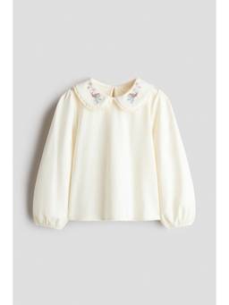 H&M - Girls White Embroidery-Detail Cotton Blouse