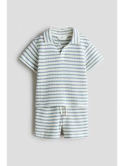 H&M - Boys Blue 2-Piece Pointelle-Knit Polo T-Shirt and Shorts