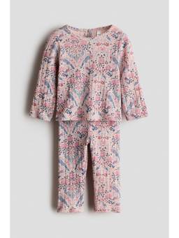 H&M - Girls Pink 2-Piece Printed Cotton Top and Leggings