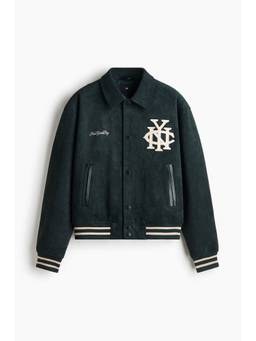 H&M - Men Green Motif-detail baseball jacket