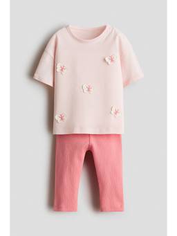 H&M - Girls Pink 2-piece cotton Top and Leggings