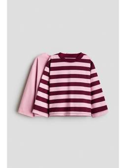 H&M - Girls Pink 2-pack long-sleeved cotton T-shirts