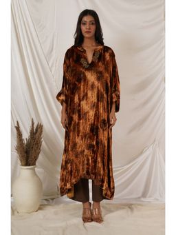 TANYA BERRY - Brown Beige Tie Dye Velvet Kaftan