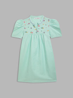 Elle Kids - Girls Green Embroidered Dress